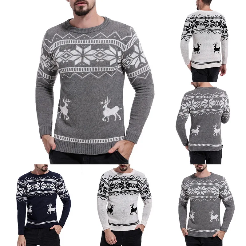 Mens causal o neck Christmas sweater fashion deer print Autumn Winter Pullover Knitted Jumper sweaters Slim Men Clothes