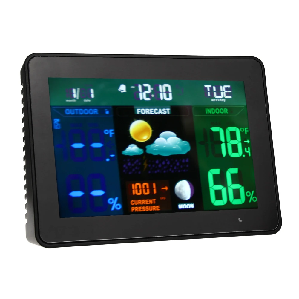 Беспроводной Цвет Метеостанция Крытый/Открытый прогноз Температура влажность сигнализации и повтор термометр гигрометр США/ЕС Plug