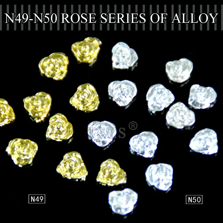 

10pcs /lot Beauty Shop gold silver Rose Flower 3d Alloy Nail Art Slices
