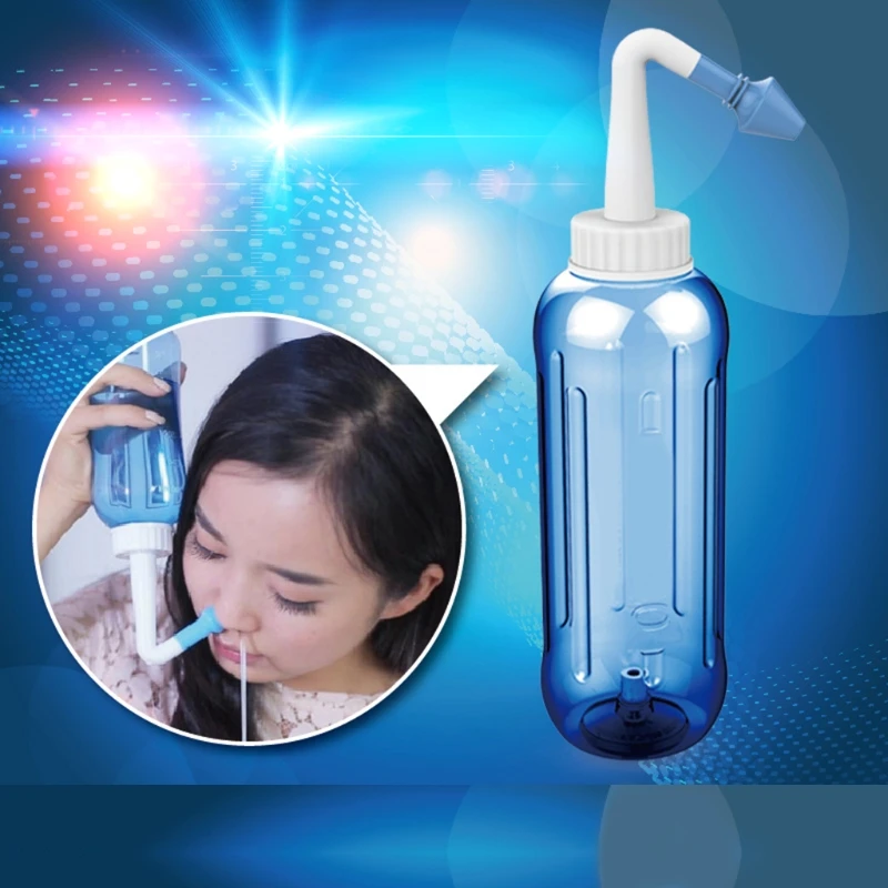

HUAMIANLI Adults Children Nose Wash System Pot Sinus & Allergies Relief Rinse 500MLPlastic Blue Bottle Equipment Practical Set