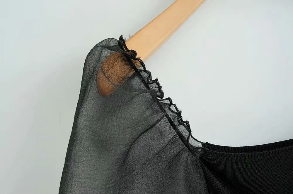 Женская модная Лоскутная трикотажная блузка с пышными рукавами, женская уличная рубашка для похудения, blusas, шикарные черные топы в стиле ретро, LS3805
