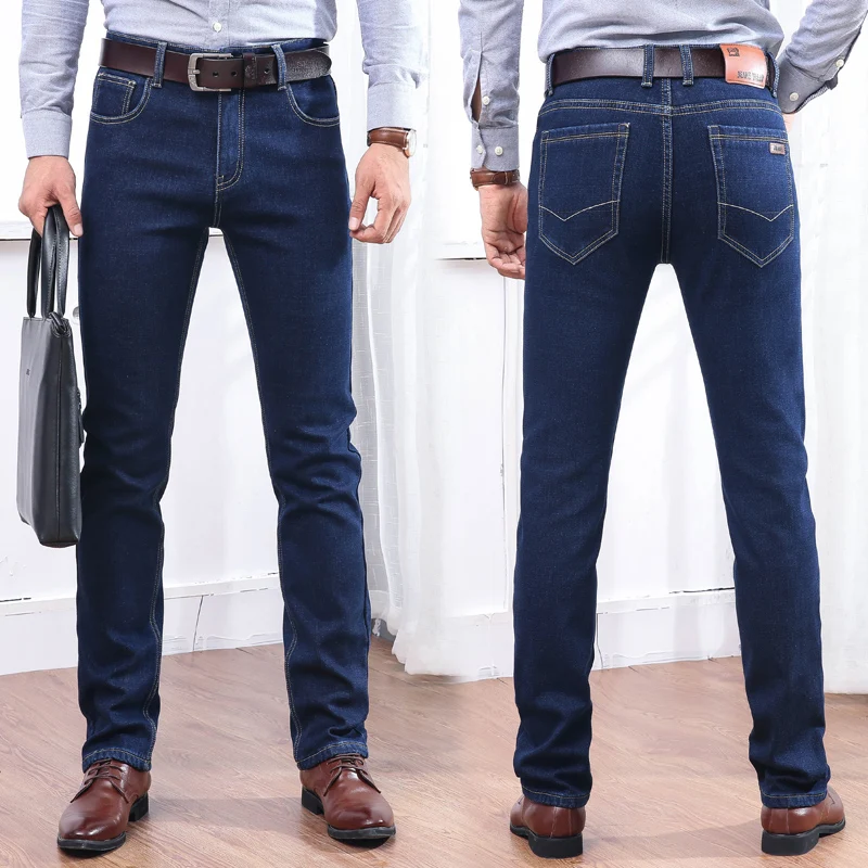 Мужские джинсы зимние теплые утолщение стрейч джинсовые мужские Slim Fit Брюки