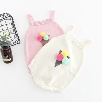 

Baby Girl's Strapless Colorful Ice Cream Ball Design 100% Cotton Knitted Rompers Triangle Design Spring Summer Bebi Rompers Set