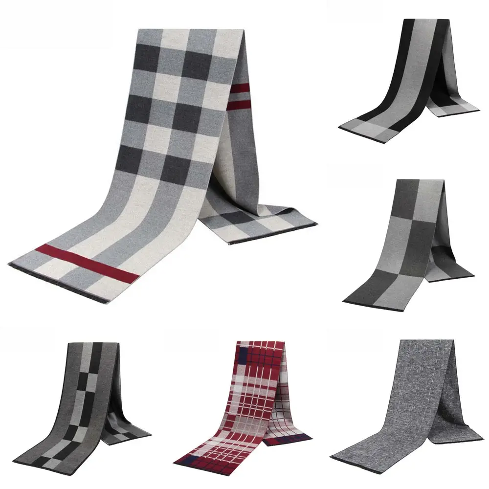 

YISHLINE 180CM x 30CM Long Men Scarf Winter Viscose Scarves Plaids Winter Warm Long Neckerchief Fringe Man Wraps Accessories