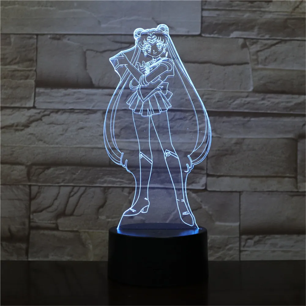 Sailor Moon Tsukino Usagi детская Ночная лампа меняющая цвет акриловая 3D Светодиодная