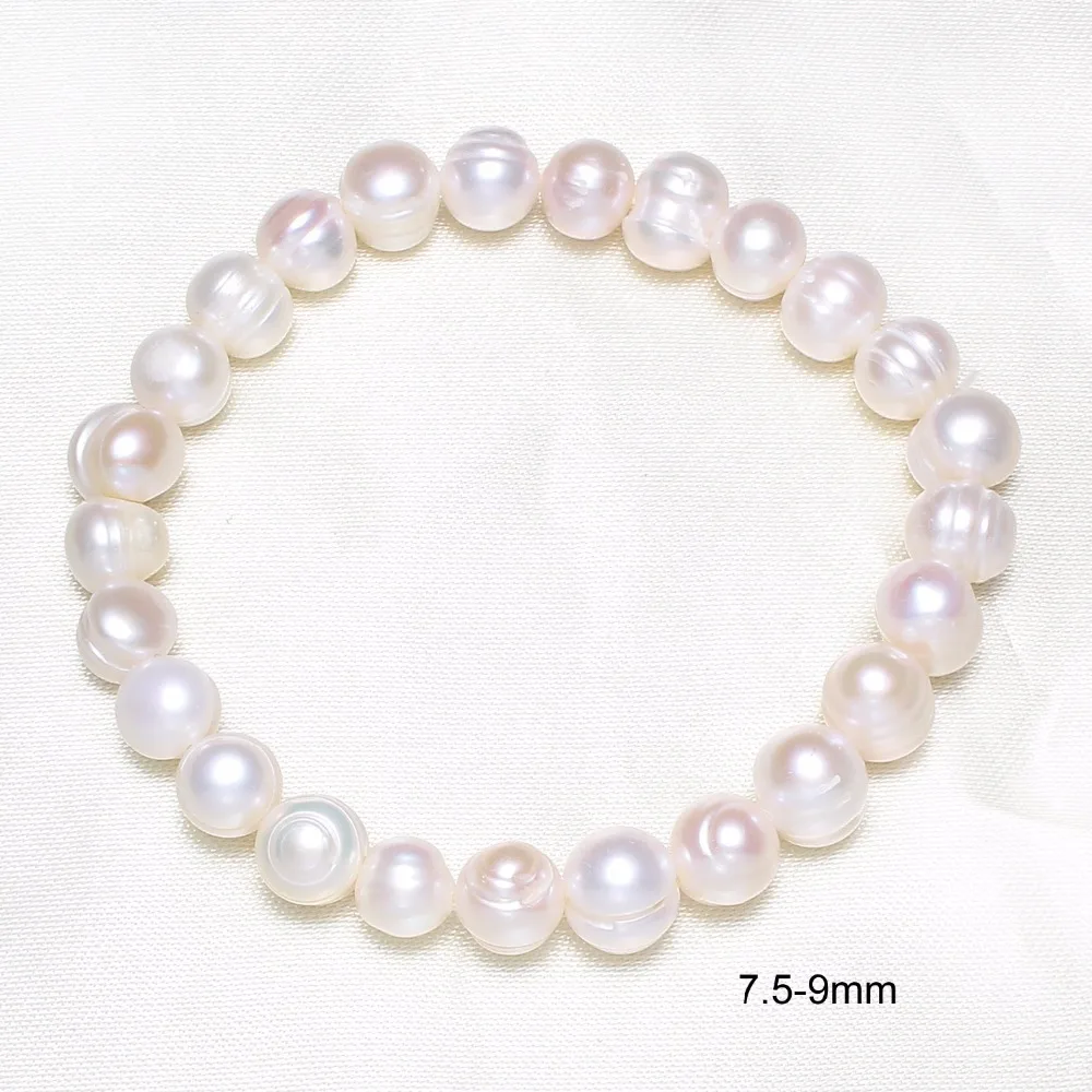 

New Fashion Natural Real Freshwater Pearl Beads Strand Pearl Bracelet Pure White Stretch Bridal Bangle Wedding Jewelry Bracelets
