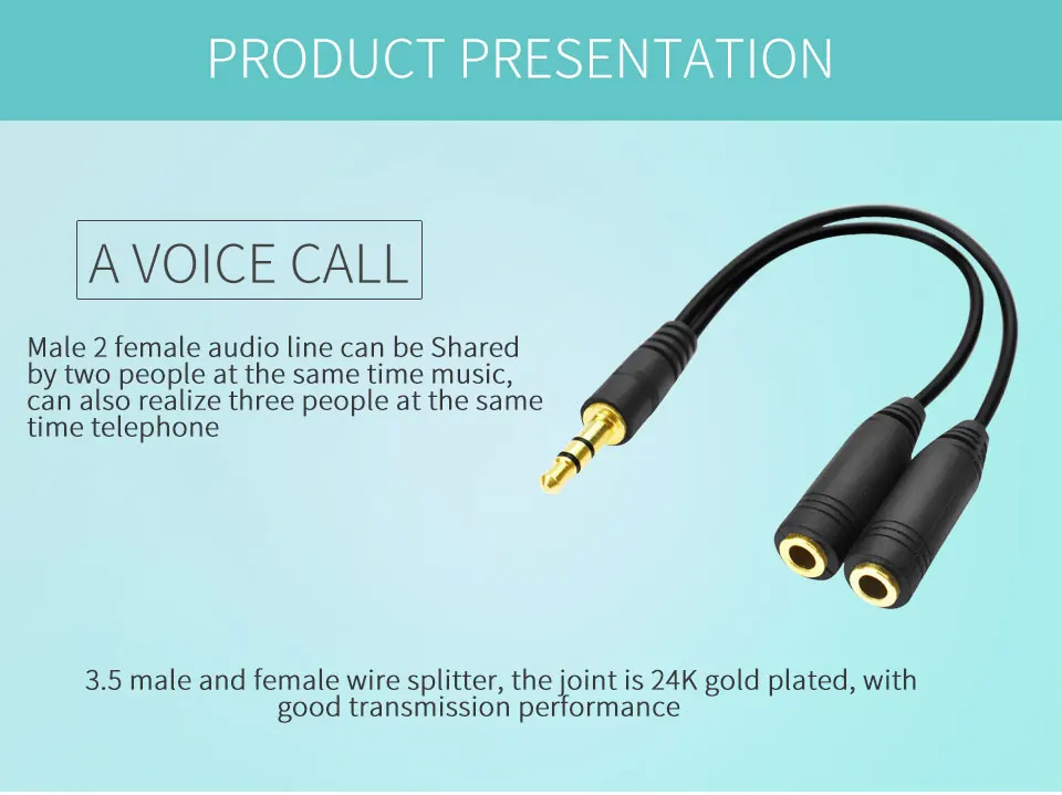 3.5mm Jack Male to 2 Female Headphone Splitter Audio Cable 3.5mm Splitter Adapter Aux Cable for iPhone Samsung MP3 Playe (3)
