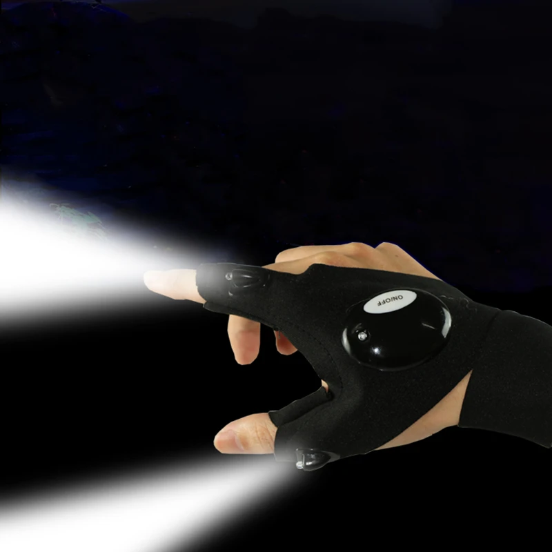 Γάντια Νυχτερινού Φωτός - Αδιάβροχα Γάντια Ψαρέματος με Εργαλεία διάσωσης με φακό LED Εξωτερικά εργαλεία Ποδηλασίας Πρακτικά ανθεκτικά γάντια χωρίς δάχτυλα