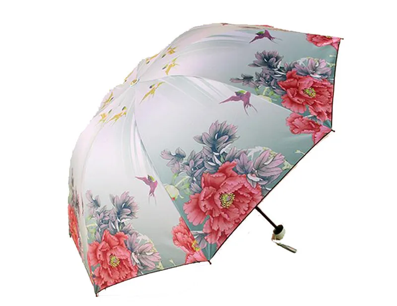Hot sale 2018 Peony flower oil painting umbrellas rain women UV beach