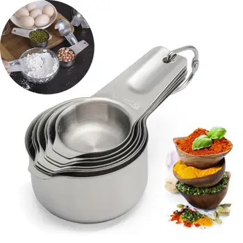 

Measuring Cups Stainless Steel Measuring Cups and Spoons set of 7 Engraved Measurements Pouring Spouts & Mirror Polished