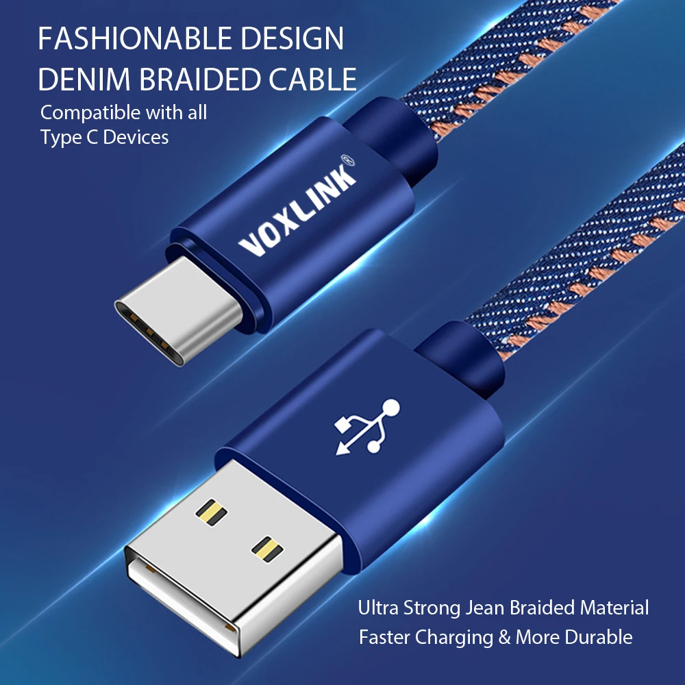 VOXLINK 2.4A usb type C кабель в джинсовой оплетке для быстрой зарядки USB Xiaomi mi 4C 5 4S OnePlus 2 Nexus
