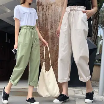 

Cool Japan Style Pants Spring Summer Women Pants Elastic Waist Mori Girl Solid Harem Pants Fashion 2019 Casual Hip Hop Pants