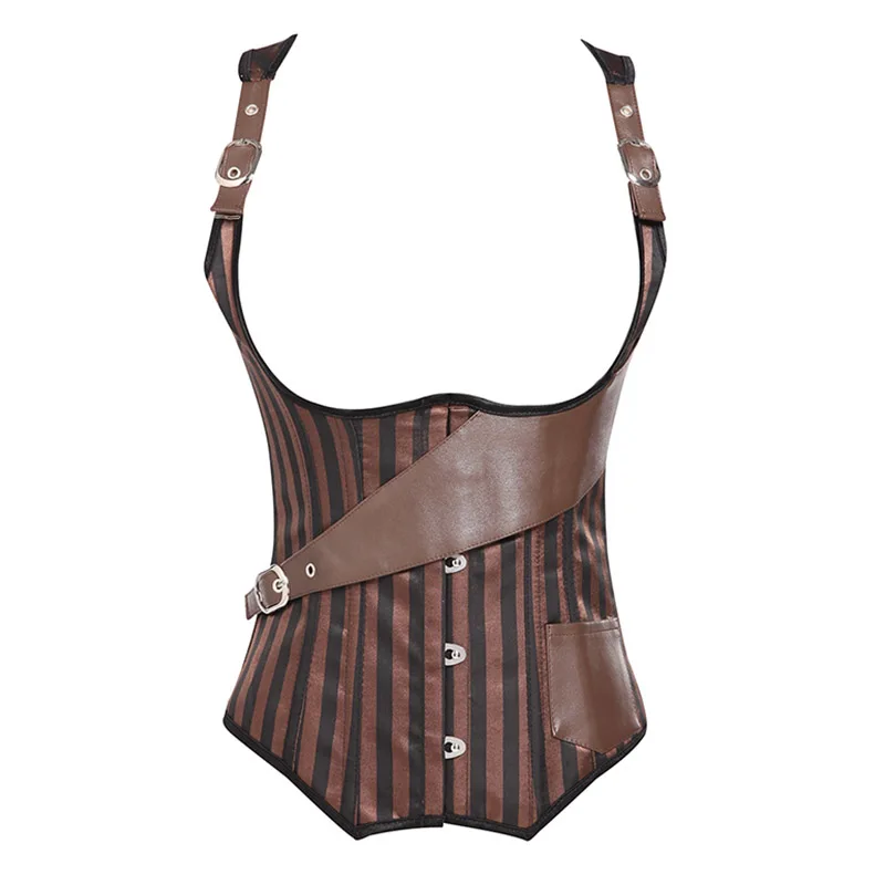 Sexy Stain Striped Open Bust Corset Underbust Goth Women Ajustable strap Slimming Waist Body Shaper Steam Punk Korsett For Women (4)
