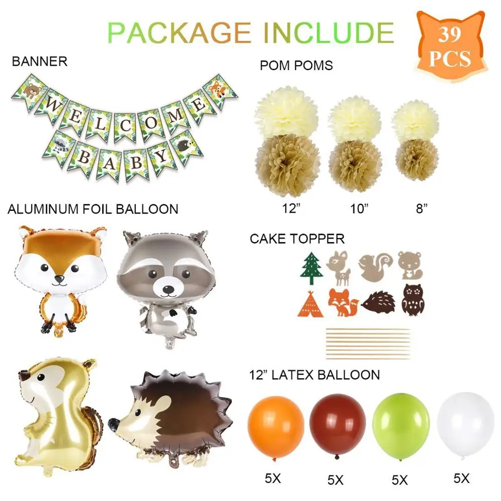 39pcs woodland set 1 QIFU Jungle Вечерние Декорации для фотосъемки в джунглях, сафари, подарки на день рождения, украшения для детской вечеринки, динозавры, джунгли, принадлежности для тематической вечеринки - Цвет: 39pcs woodland set 1