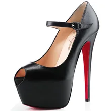 Shofoo Lady Blue & Black & Lila Peep Toe Ankle Strap Rote Untere Hohe Absätze Plattform Pumpt Frauen Schuhe Frau Party