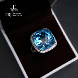 TBJ, вечерние Для женщин мелкий драгоценный камень кольцо 26 Ct натуральный, небесно-синий топаз Ювелирные изделия с драгоценными камнями 925