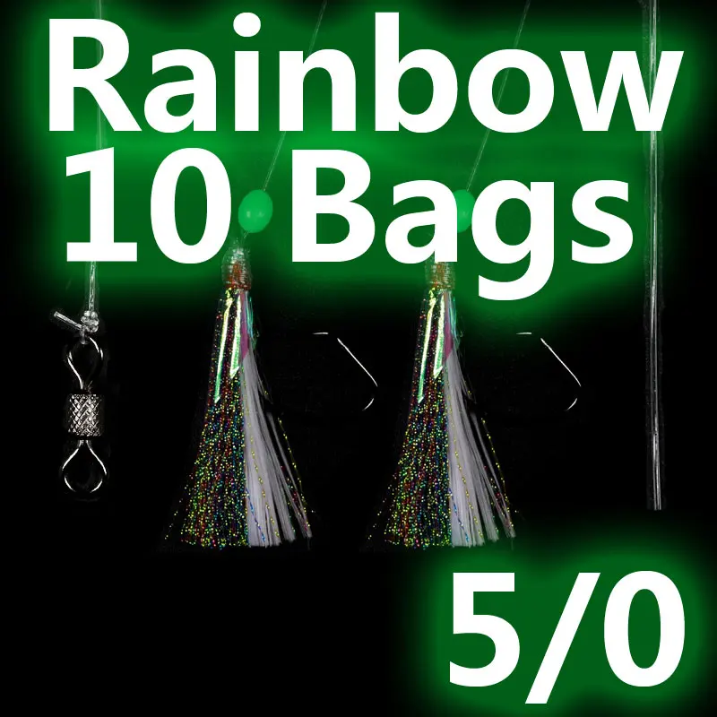 Новинка! Bimoo 10 сумок 5/0 светящиеся Сабики Flasher Rig Морская рыбалка Snapper морская форель рыболовные снасти - Цвет: 10bags Rainbow