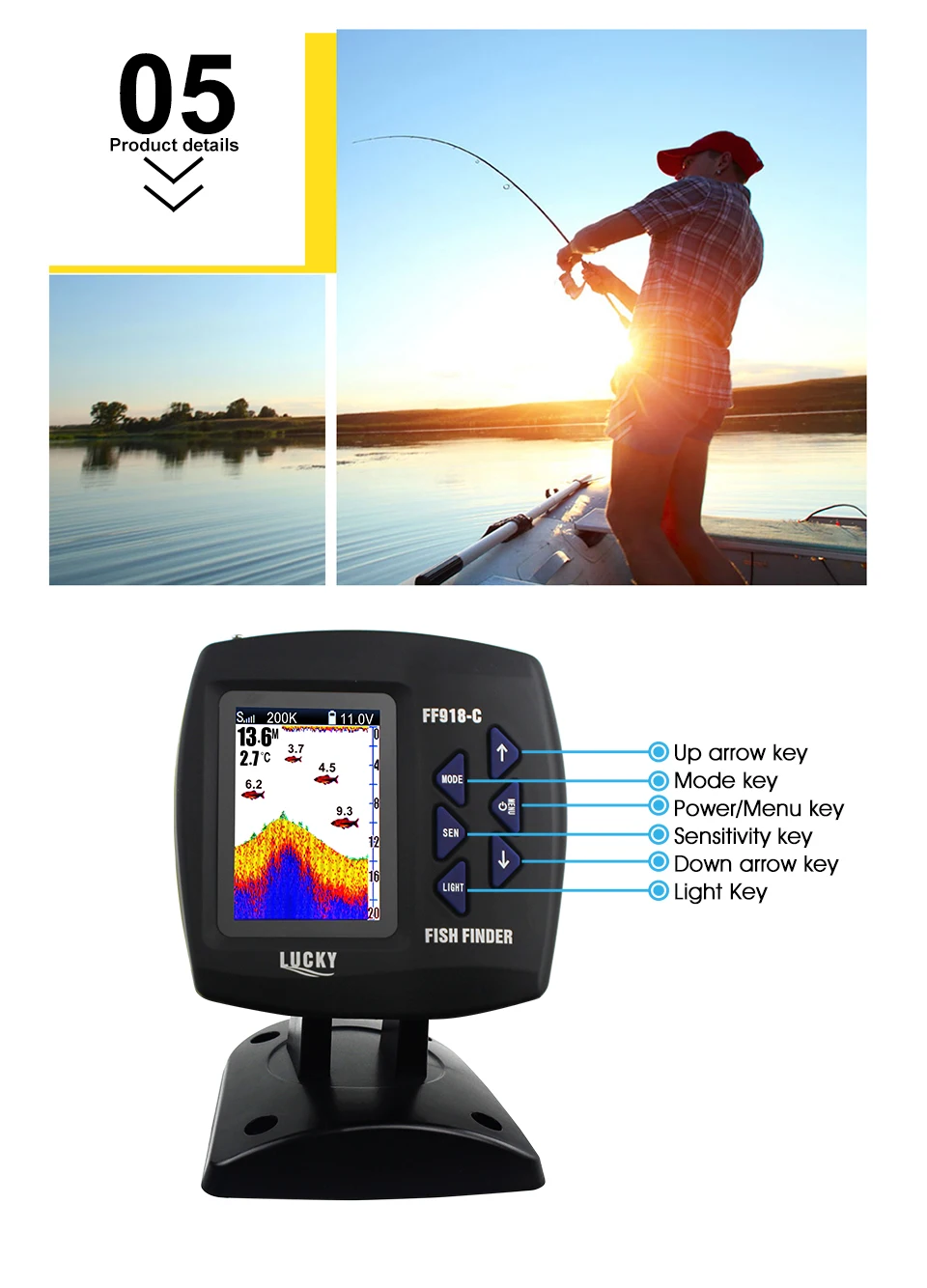 LUCKY Двухчастотный Boat Fishfinder Рыбоискатели Эхолот 328ft/100м Глубины Воды Эхолот сонара FF918-C100DS