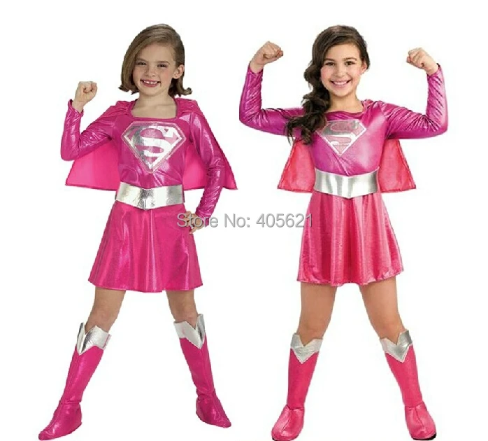 2018 Ragazze Superwoman Ruolo Rosa Gonne Bambini Supereroi Di Halloween Trucco Di Natale Cosplay Personaggi Vestiti Vestito Costume