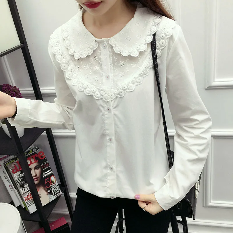 2016 peter pan Collar blouses spring new fashion Small Fresh Embroidery