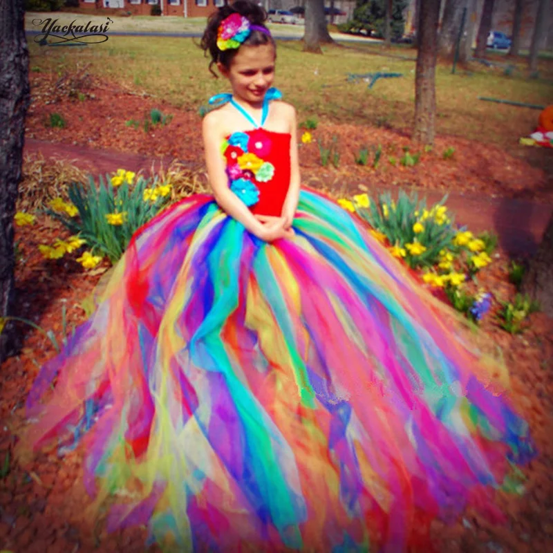 

2018 NEW Candy Rainbow Flower Girls Tutu Dress for Birthday Photo Wedding Kids Halloween Christmas Costume
