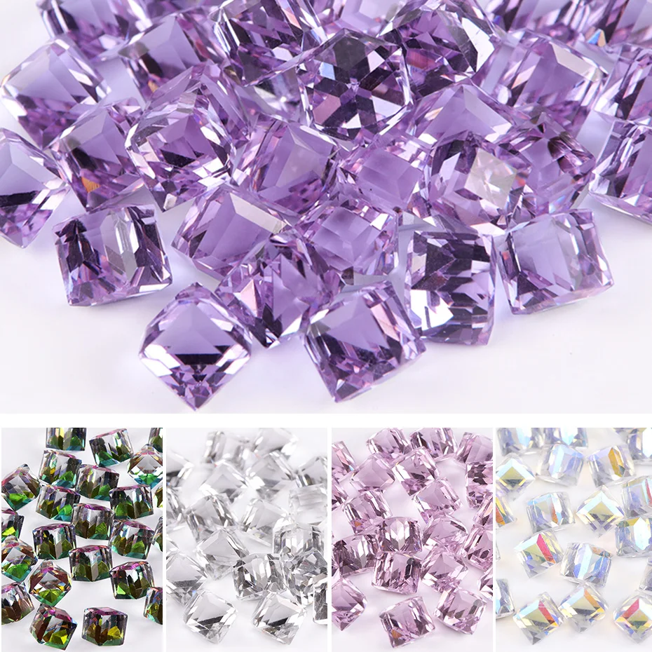 

10pcs 3D Crystal Glass Stone Nail Rhinestones Square Cubes AB Colorful DIY Jewelry Glue Flatback 8mm Nail Art Decorations TR039