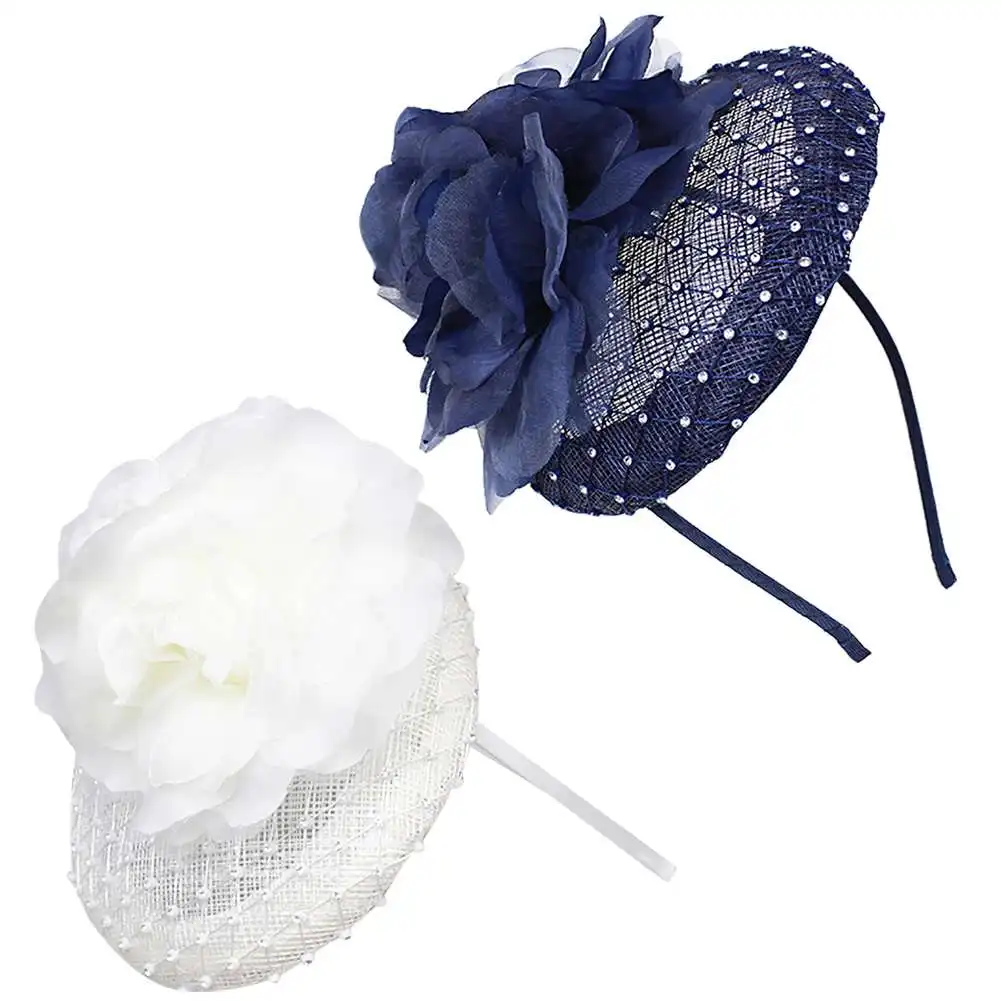 Fascinator Two Rose Flower Hat Headband Crystal Rhinestone Hair Hoop