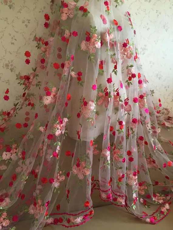 Роскошная кружевная ткань Цветочная вышитая тюль ткань платье свадебная вуаль Цветочная кружевная ткань по двору