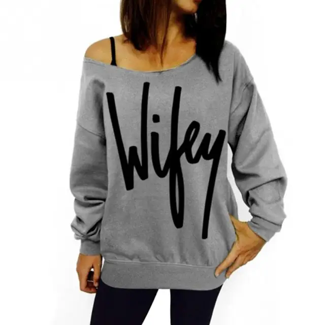 Wholesale New Women Pullover Tops Sweatshirts Wifey Jumper Off Shoulder Print Sweatshirt-in 