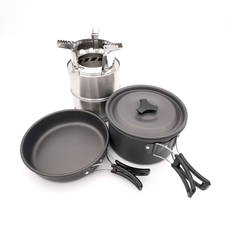  VILEAD Portable Camping Cookware Set Outdoor Hiking Bushcraft Cooking Tools with Folding Pot Pan Ta