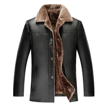 

Russian Winter Thick Leather Garment Business Casual Leather Jacket Lapel Cashmere Lined High Quality Warm PU Coat Big sizeM-4XL