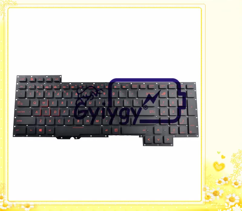 Keyboard without Frame with RED Letter for ASUS G751J G751JL G751JM G751JT G751JY series Black US Layout, Compatible part number 0KNB0-E601US00 ASM14C33USJ442