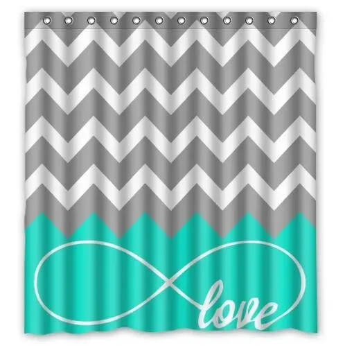 

Love Infinity Forever Love Symbol Chevron Pattern Turquoise Grey White Waterproof Bathroom Fabric Shower Curtain,Bathroom