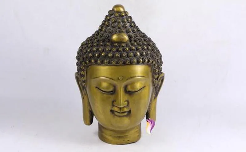 

8" Chinese Buddhism Bronze Gilt Shakyamuni Sakyamuni Amitabha Buddha Head Statue Buddhism People Decoration Crafts