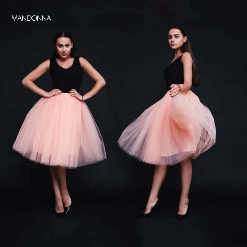 Deep Peach 7 Layers Tulle Skirt Lush Hidden Zipper High Waisted
