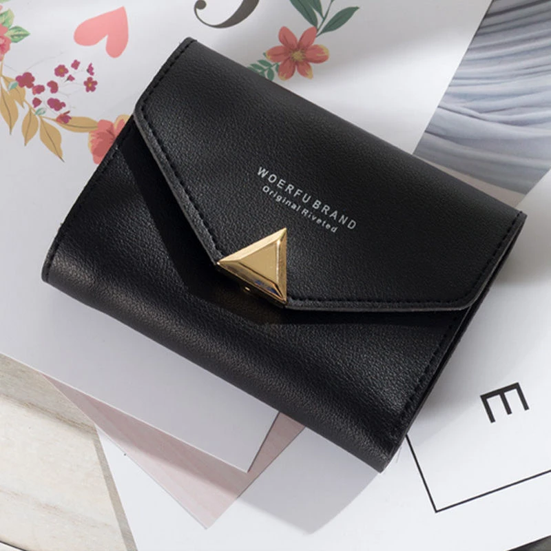 

Cartera Mujer Women Wallets Small Size Zipper Wallet Fashion Lady Short Solid Pocket Purse Clutch Triangle Sequined Decoration