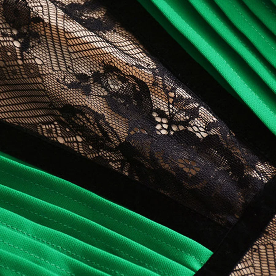 AELESEEN/высококачественное платье ol, новинка, Осеннее модное зеленое платье со стоячим слоем и длинным рукавом, кружевное лоскутное Плиссированное винтажное платье с оборками