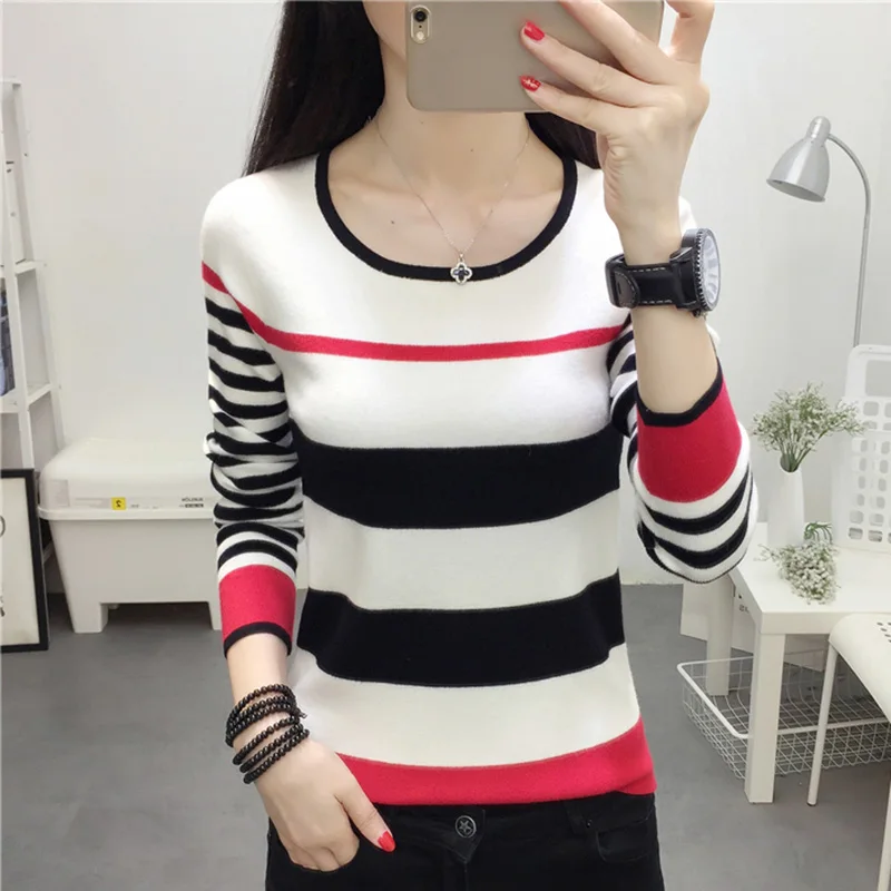 2018 Fashion New Women Sweaters and Pullovers Autumn Round neck Color Stripe Knitted Sweater Leisure Tops Pull Femme 2018 Fashion New Women Sweaters and Pullovers Autumn Round neck Color Stripe Knitted Sweater Leisure Tops Pull Femme