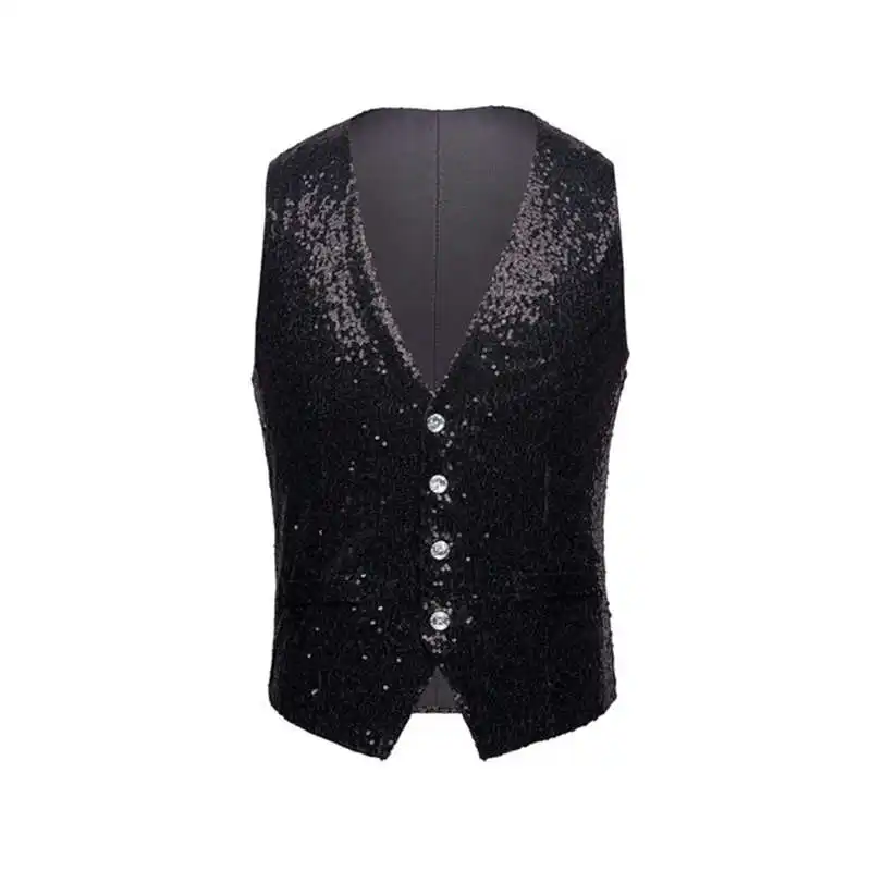 Black Vest Жилет золотой, серебряный, красный, синий с блестками Свадебная жилетка для жениха Homme DJ bar костюмы певцов ES014 - Цвет: Black Vest