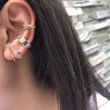 Радужная серьга в виде стержня для женщин, 925 Стерлинговое Серебро, длинные фианиты, изогнутая полоска вокруг уха, верх боты, новая мода, серебряные ювелирные изделия