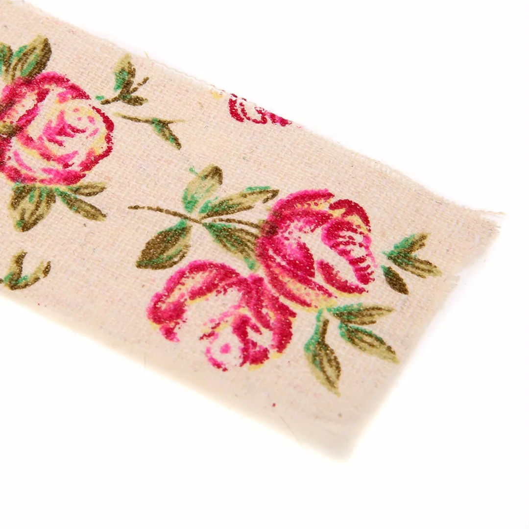 3M Vintage Rose Floral Print Burlap Stylish Hessian Ribbon Fabric DIY Wedding Craft Decors Handmade Materials