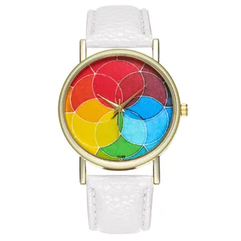 

FUNIQUE Colourful Pattern Dial Leather Couple Quartz Wrist Watch For Women Relojes Para Mujer Dropshipping