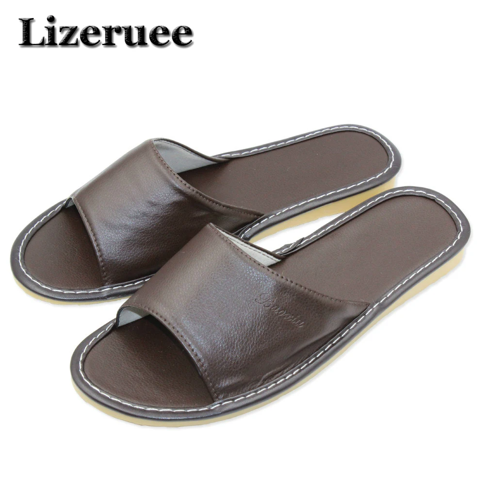 

Lizeruee Genuine Leather Men Slippers Autumn Home Slippers High Quality Women Shoes Home Floor Shoes Non-slip Slipper CS172