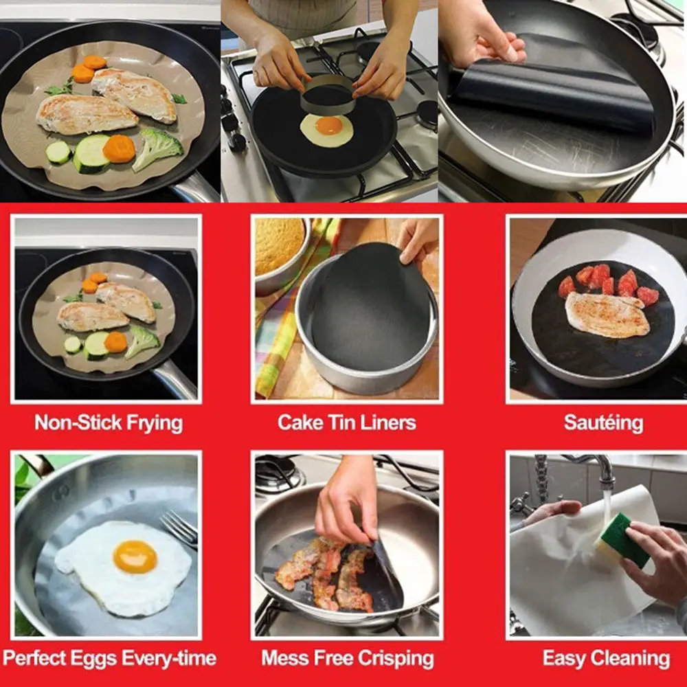 2pcs Teflon Non-stick Mat Pan Fry Liner Sheet Cooking Wok Sheet Pad Round Kitchen BBQ Baking Mats Sheets