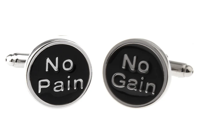 

Free shipping Character Cufflinks 3pairs/lot black novel 'No pain No Gain' design copper material cufflink whoelsale&retail