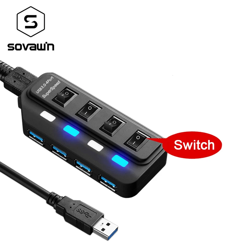 5 Гбит/с, USB 3,0, концентратор, 4 порта usb, светодиодный адаптер-разветвитель с смелым кабелем, высокая скорость, Hab Для imac, ПК, Поддержка внешнего питания