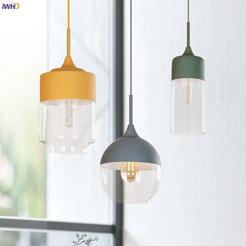  IWHD Nordic Modern LED Pendant Lights Fixtures Bedroom Dinning Living Room Light Colorful Glass Pen - 32953930088