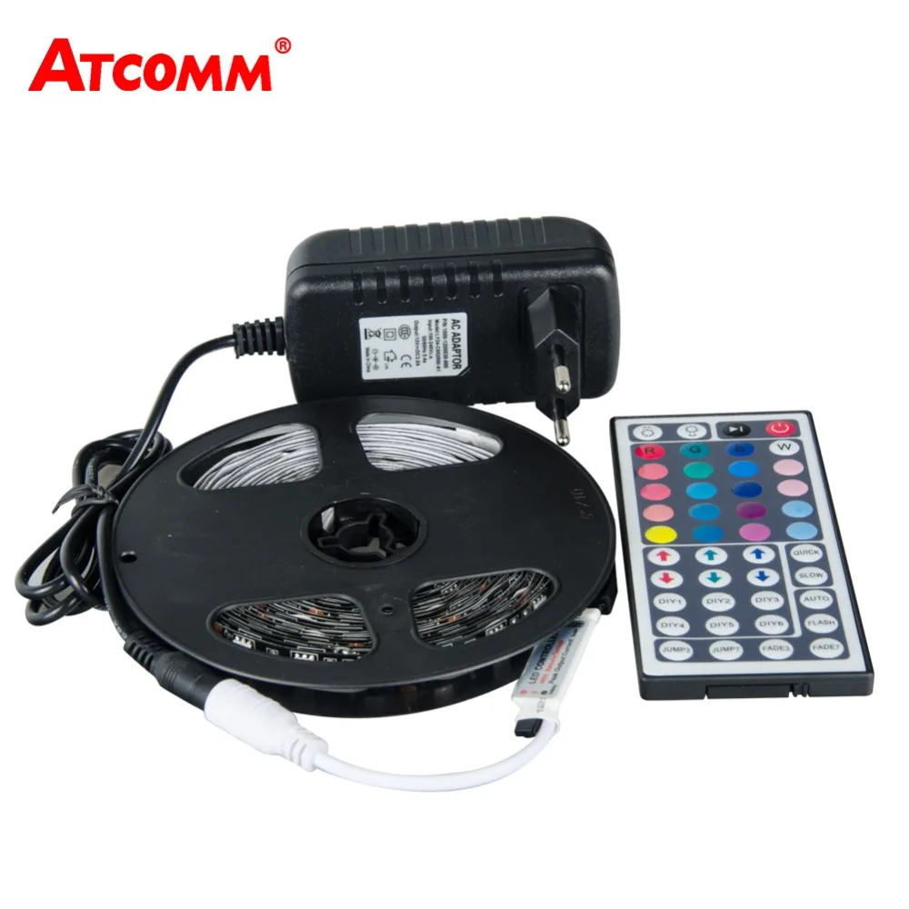 online 5050 RGB LED Luz de Tira 5 Metros 300 LEDs RGB PCB Preto Luz Fita LEVOU Diodo Com 44 Chave RGB Controlador 12 V 3A Potência adaptador