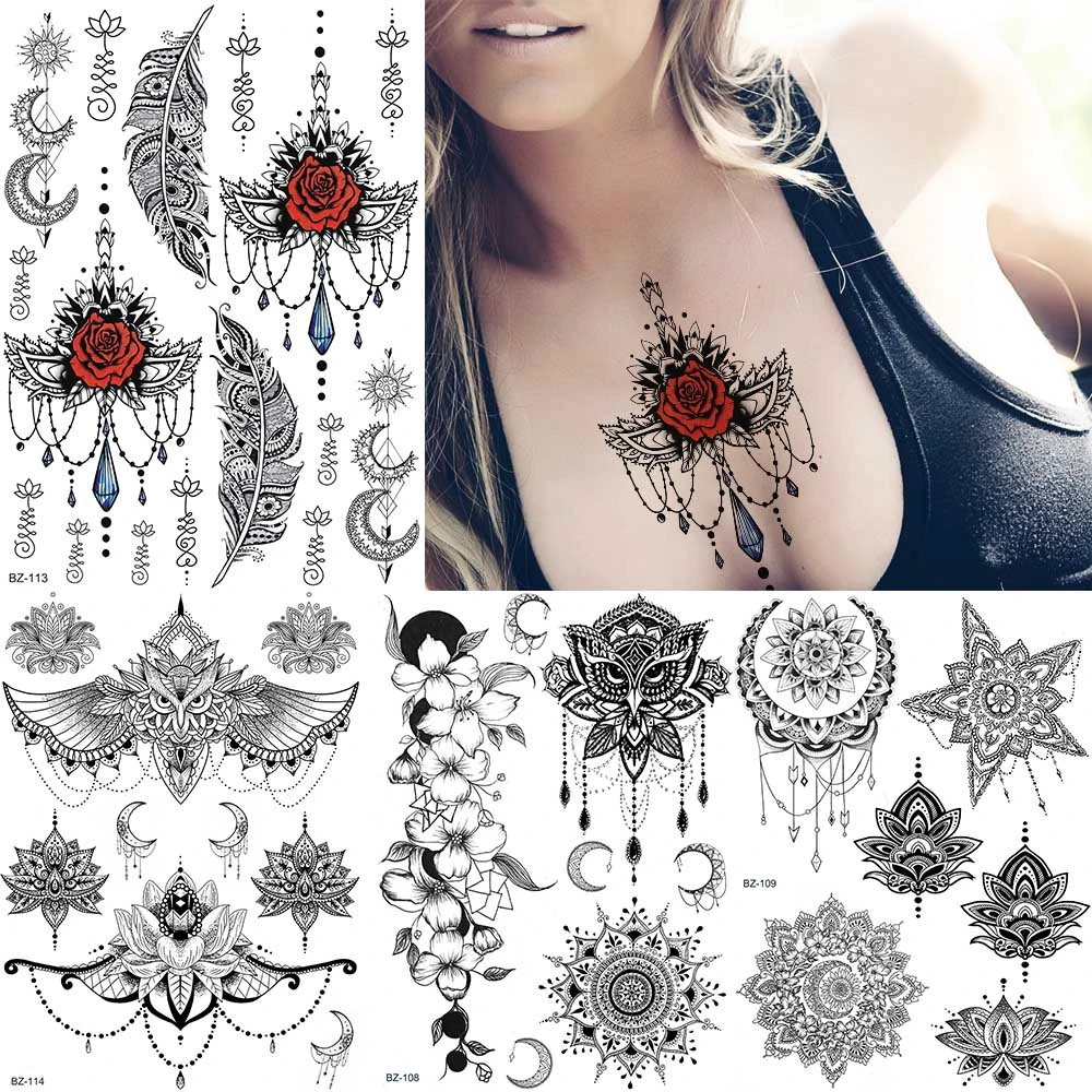 Sexy Indians Anhanger Feder Wasser Transfer Tattoo Aufkleber Henna Blume Mond Tattoos Temporare Korper Brust Arm Tatoos Liefert Temporary Tattoos Aliexpress