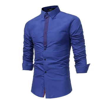 

Men Shirt Brand 2017 Male Long Sleeve Shirts High Quality Casual Mens Neckline Stitching Slim Fit Dress Shirts Plus Size 3XL
